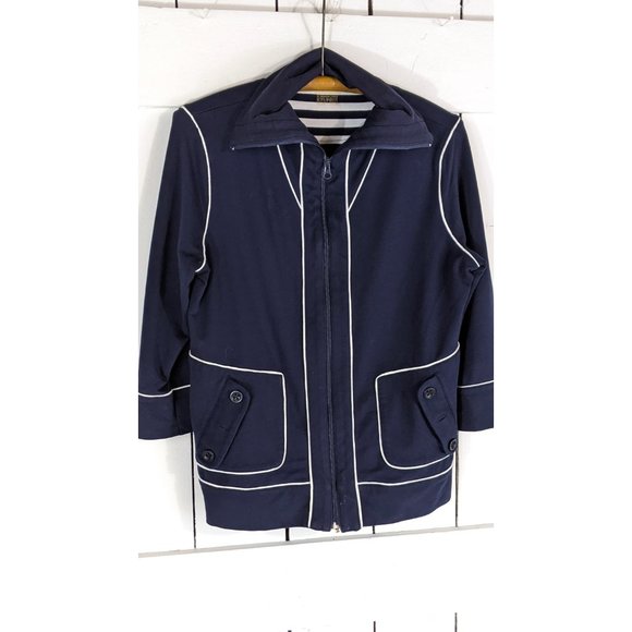 Jones New York blue white stretch zipper track suit sweatshirt - Picture 4 of 5